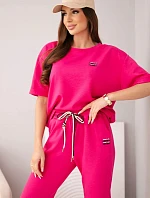 Dámský set viskózový máslo s krátkým rukávem a kalhotami s ohrnutým lemem fuchsie