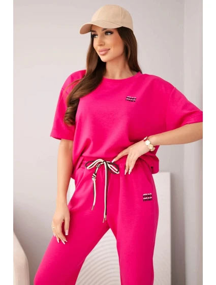 Dámský set viskózový máslo s krátkým rukávem a kalhotami s ohrnutým lemem fuchsie