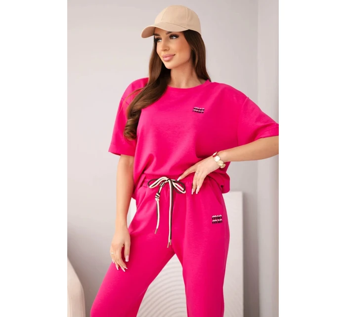 Dámský set viskózový máslo s krátkým rukávem a kalhotami s ohrnutým lemem fuchsie