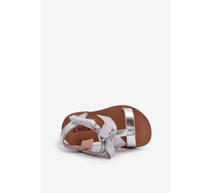 Dětské sandálky S Mašlí Na suchý zip Stříbrné Joratia