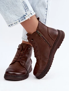 Dámské kožené zateplené boty model 22556924 hnědé - VINCEZA