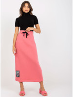 Coral midi mikinová sukně s kravatou