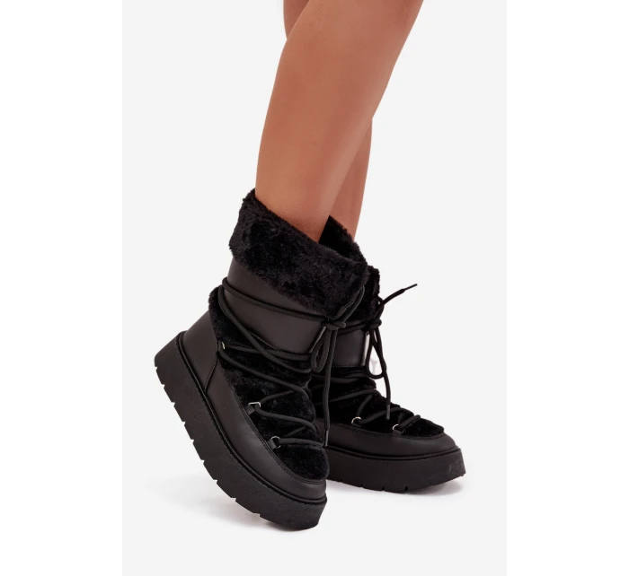 Dámské sněhule na platformě s kožíškem a šněrováním Marinna – černé Dámské sněhule na platformě s kožíškem a šněrováním Marinna – černé