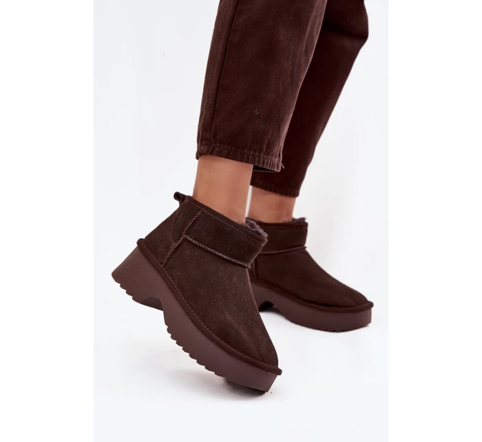 Dámské sněhule Milora z přírodního semiše s kožešinou – čokoládové