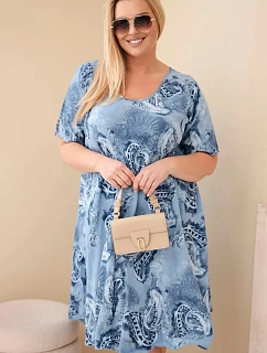 Dámské viskózové šaty Plus Size s krátkým rukávem a paisley vzorem jeansová