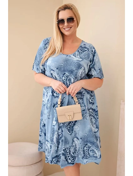 Dámské viskózové šaty Plus Size s krátkým rukávem a vzorem model 22043112 - K-Fashion