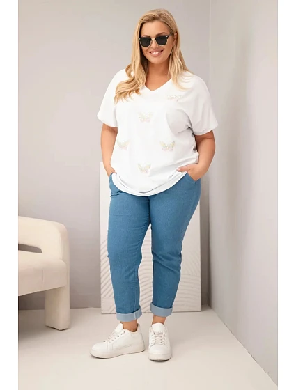 Dámská bavlněná halenka Plus Size s model 22185735 bílá - K-Fashion