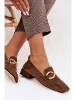 Dámské mokasíny z přírodního semiše zlatý detail D&A model 22031891 hnědé - S.Barski