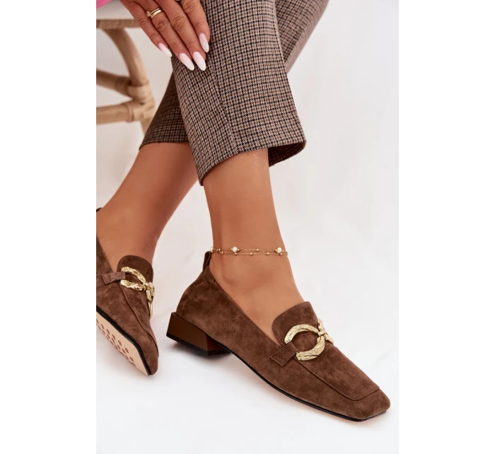 Dámské mokasíny z přírodního semiše zlatý detail D&A model 22031891 hnědé - S.Barski