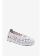 Kožené Prodyšné Polobotky Na Platformě S.Barski LR61-7043 Bílé Kožené Prodyšné Polobotky Na Platformě S.Barski LR61-7043 Bílé