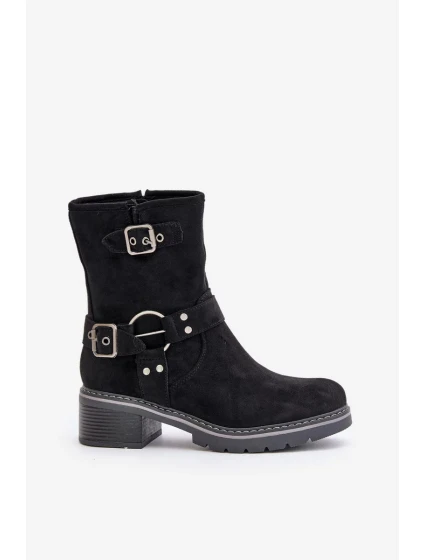 Dámské Kotníkové Boty Na Nízkém Podpatku S Přezkami Černé Zudra Dámské Kotníkové Boty Na Nízkém Podpatku S Přezkami Černé Zudra