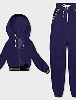 Pruhovaná tepláková souprava s ozdobným žebrováním švestka (AMG-345A)