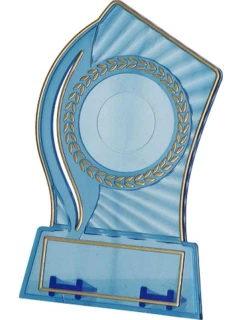 Plastová trofej - transparentní zlatá s prostorem pro vložku 25/40 mm a plaketu 56 mmX18 mm T-M