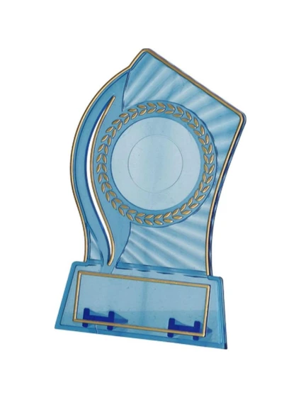 Plastová trofej - transparentní zlatá s prostorem pro vložku 25/40 mm a plaketu 56 mmX18 mm T-M