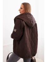 Dámská prošívaná bunda s kapucí hnědá