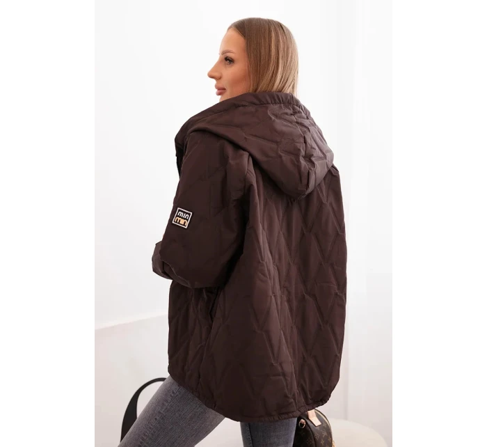 Dámská prošívaná bunda s kapucí hnědá