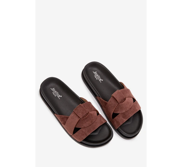 Dámské pantofle Eko semiš s pásky tmavě hnědé model 21918929 - Boto Dámské pantofle Eko semiš s pásky tmavě hnědé model 21918929 - Boto