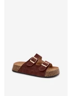 Dámské pantofle na korkové platformě se zlatými sponami model 21919300 - EVENTO