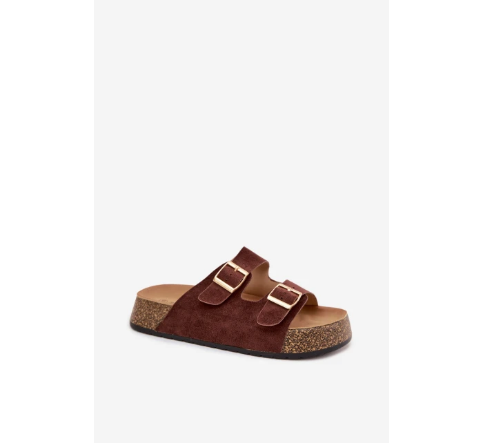 Dámské pantofle na korkové platformě se zlatými sponami model 21919300 - EVENTO