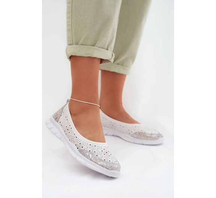 Kožené Ažurové Baleríny model 22027780 Bílé - S.Barski