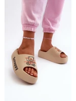 Lehké dámské pantofle na silné podrážce s medvídkem pěna tmavě béžová Serefina