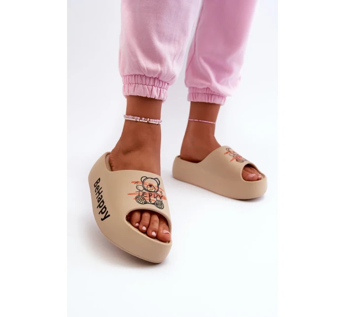 Lehké dámské pantofle na silné podrážce s medvídkem pěna tmavě béžová Serefina