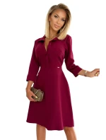 Rozšířené košilové dámské šaty ve vínové bordó barvě model 17672025 - numoco