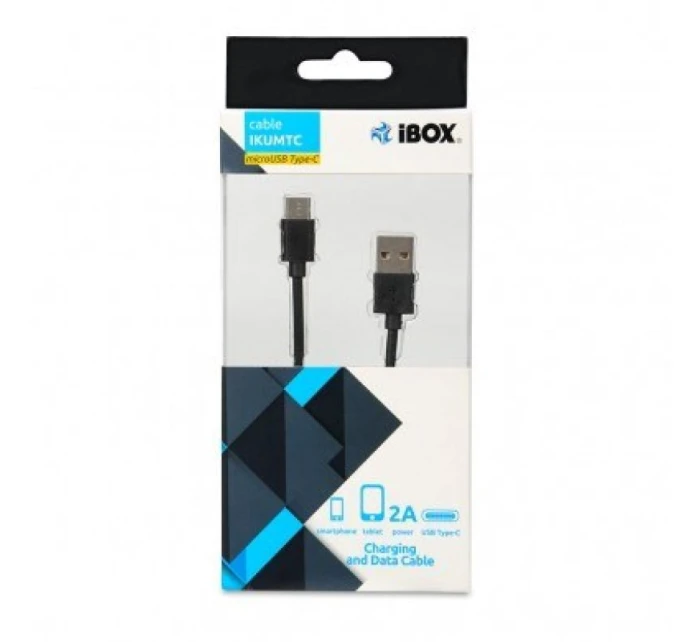 IBOX USB TYPE-C, 2A 1M IKUMTC kabel (USB 2.0 typ A M - USB typ C M; 1m; černá barva)