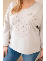 Dámská bavlněná blůza Plus Size s výstřihem do V béžová