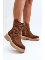 Semišové Dámské Botky na Ploché Podrážce Hnědé model 21652397 - Zazoo