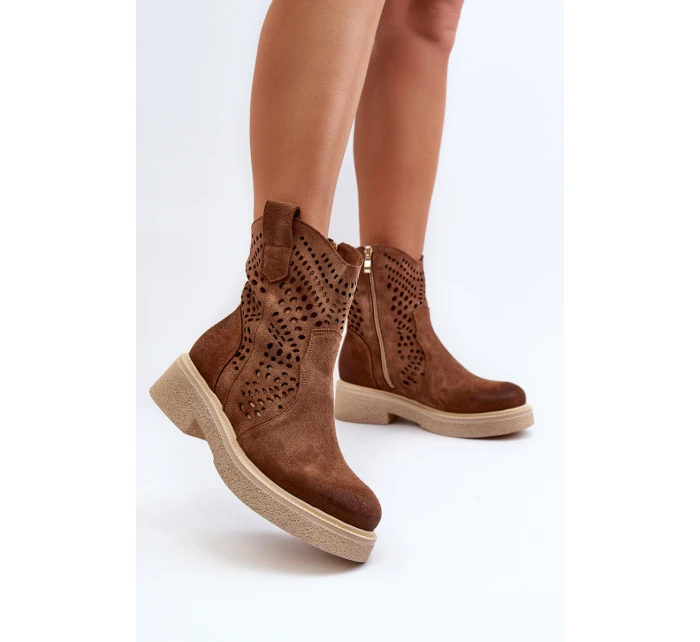 Semišové Dámské Botky na Ploché Podrážce Hnědé model 21652397 - Zazoo