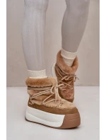 Kožené Dámské Sněhule Na Silné Podešvi S Kožešinou Big Star model 21669685 Hnědé - Big Star Shoes Kožené Dámské Sněhule Na Silné Podešvi S Kožešinou Big Star model 21669685 Hnědé - Big Star Shoes