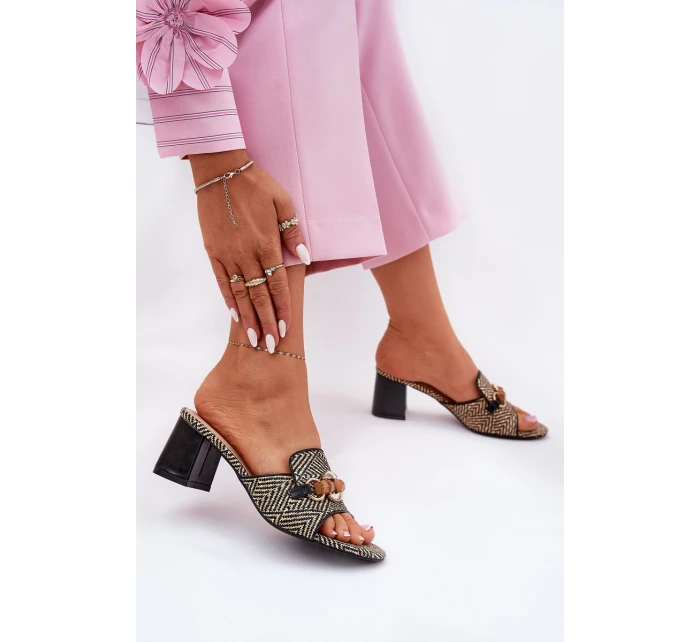 Dámské Pantofle Na Podpatku S Dekorací Černé model 21689670 - Boto