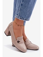 Kožené dámské polobotky na podpatku model 22100040 Béžové - VINCEZA
