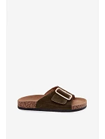 Kožené semišové dámské pantofle s přezkou tmavě zelené model 22120808 - Boto