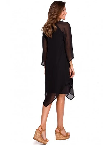 model 15100318 Šifonové šaty s asymetrickým lemem tmavě modré - STYLOVE