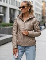 Kurtka damska pikowana lekko ocieplana z kapturem taupe TY5633