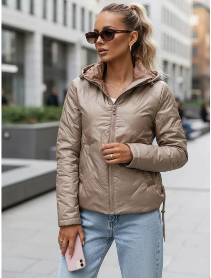 Kurtka damska pikowana lekko ocieplana z kapturem taupe TY5633