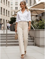 Dámské džíny s vysokým pasem a širokými nohavicemi ecru FashionStreet UY3052 Dámské džíny s vysokým pasem a širokými nohavicemi ecru FashionStreet UY3052