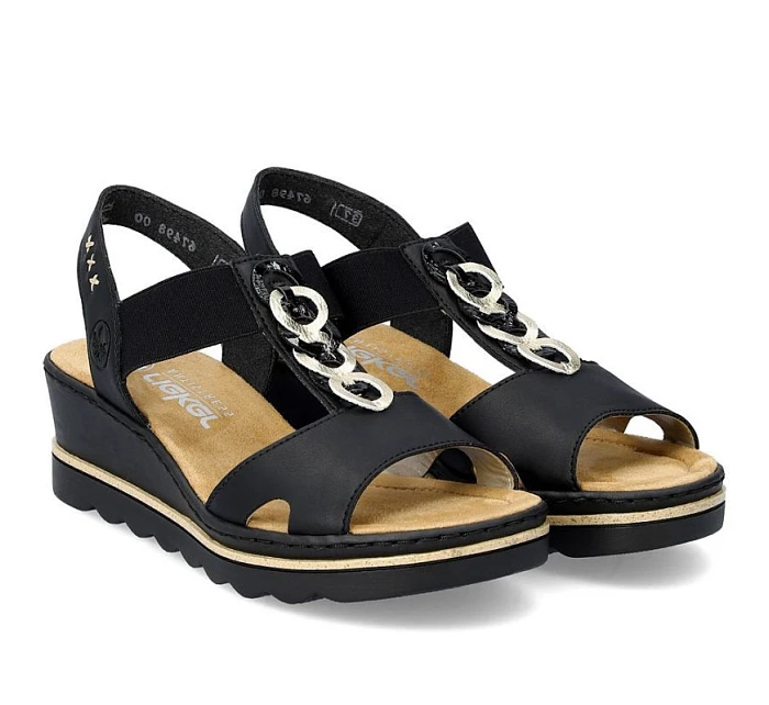 Dámské sandály na podpatku pohodlné černé model 22063551 - Rieker Dámské sandály na podpatku pohodlné černé model 22063551 - Rieker