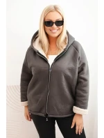 Dámská bunda Plus Size s kapucí a model 21439198 grafitová - K-Fashion