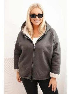 Dámská bunda Plus Size s kapucí a model 21439198 grafitová - K-Fashion