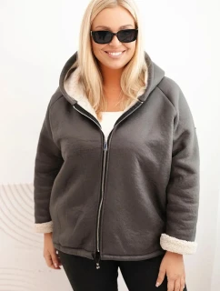 Dámská bunda Plus Size s kapucí a model 21439198 grafitová - K-Fashion