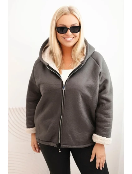 Dámská bunda Plus Size s kapucí a model 21439198 grafitová - K-Fashion