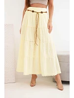 Dámská maxi bavlněná sukně s model 22048765 výšivkou a elastickým pásem žlutá - K-Fashion Dámská maxi bavlněná sukně s model 22048765 výšivkou a elastickým pásem žlutá - K-Fashion