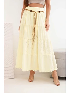 Dámská maxi bavlněná sukně s model 22048765 výšivkou a elastickým pásem žlutá - K-Fashion