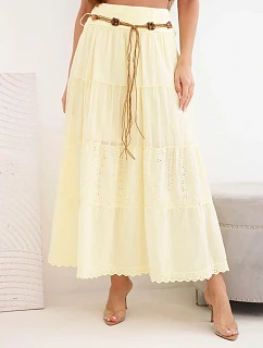 Dámská maxi bavlněná sukně s model 22048765 výšivkou a elastickým pásem žlutá - K-Fashion
