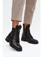 Kožené dámské kozačky na nízkém podpatku model 21713393 Černé - VINCEZA