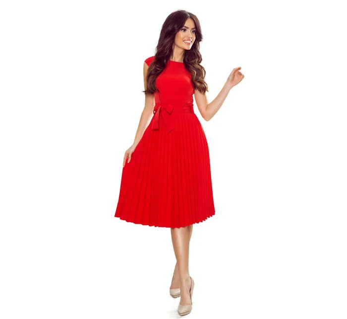 LILA - Červené dámské plisované šaty s krátkými rukávy 311-1 LILA