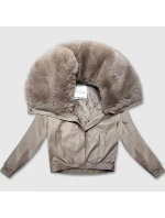 Béžová kožená bunda s velkým límcem model 21335570 - Glakate